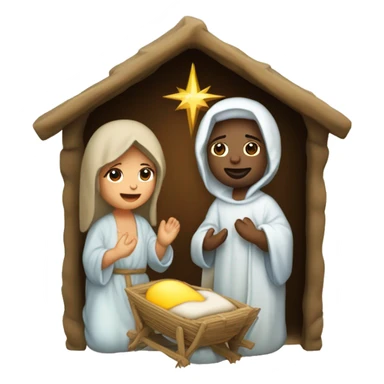 Nativity scene, baby Jesus on a manger, Mary and Joseph sticker