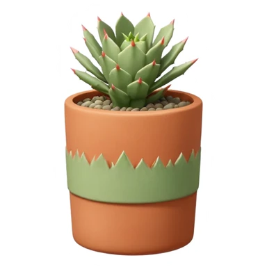 A ceramic pot in a pastel terracotta color, shaped like a cylinder, the pot is tall and contains an Acanthocalycium Glaucum cactus plant. sticker