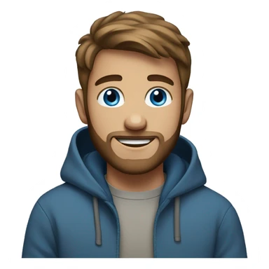 boy smiling with grey hoodie, brown short beard, blue eyes sticker