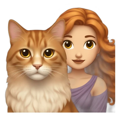 Goddess Hera with brown hair and a ginger Siberian cat sticker