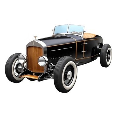 Batgirl’s black Bare bones modified (fenders removed) chopped streamlined sporty roadster that is a (stripped down) hot street rodded engine sports car 1932 Rolls Royce Woody futuristic  wide racing wheels that are held strong by advanced suspension and steering sticker