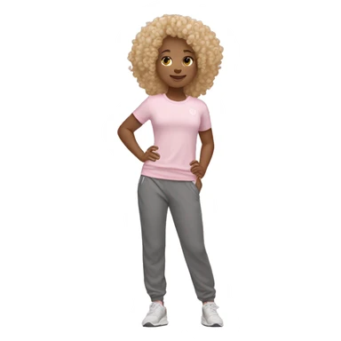 girl wearing lululemon shirt and light pink sweat pants with curly blond hair sticker