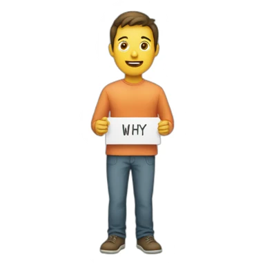 A male holding placard with "why" written on it sticker