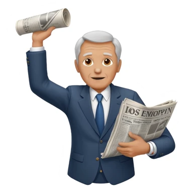 rear-facing old man in a suit throwing a rolled-up newspaper to his left sticker