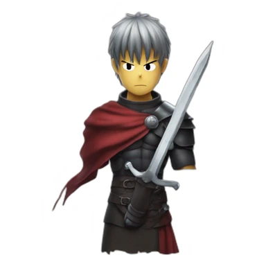 angry berserk guts carrying a huge sword on his shoulder framed on his bust sticker