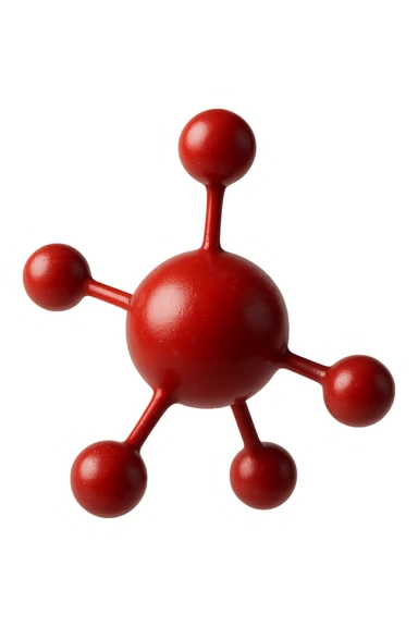 molecola chimica 3d rossa iperrealistica fluttua in aria, 4k sticker