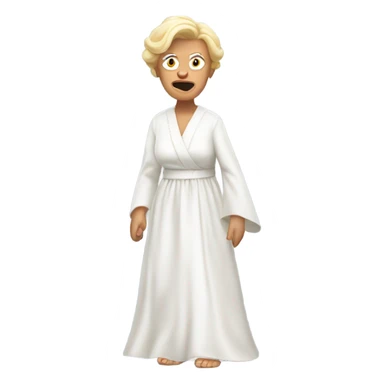 angry blonde granny in a white robe chasing a ginger boy in a wedding dress  sticker