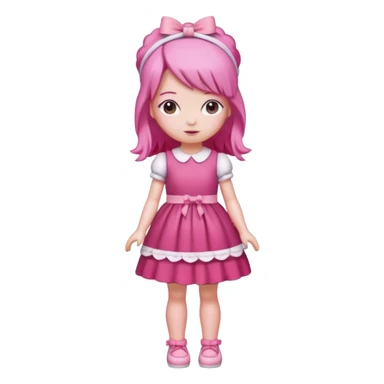 Isolated detaile illustration modern raspberry torte doll figurine full body with pink hair and a hairband standing sticker