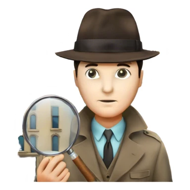 A colorful collage featuring iconic detective elements—magnifying glass, a fedora hat, a cigarette, a shadowy figure, and a mysterious city backdrop, a board with photos of suspects. Include subtle clues like fingerprints or a crime scene. Retro movie poster style. Transparent background. sticker