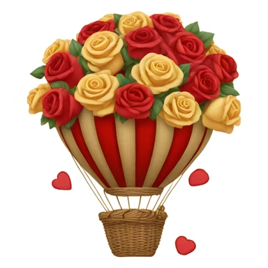 red hot air balloon and beige basket with roses sticker