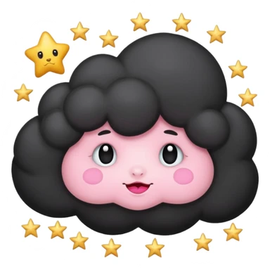 Black cloud with few shiny stars with pink cheeks sticker