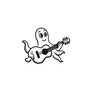 happy octopus with multiple arms playing guitar sticker