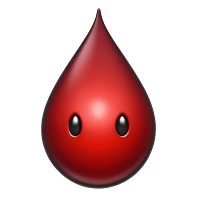 single blood drop emoji sculpted from dark liquid metal, glossy surface, dramatic reflections, futuristic minimal 3D style, isolated on white sticker