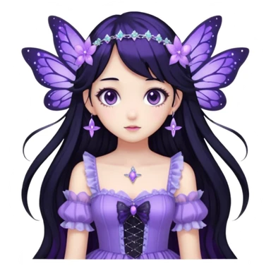 Gothic anime fairy with long beautiful hair and violet dress, pastelcore, Lolita, aesthetic, beautiful, pretty, amazing, epic, gorgeous, sparkly sticker