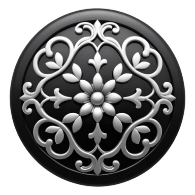 Black and silver filigree round button, 3D, extremely detailed design sticker