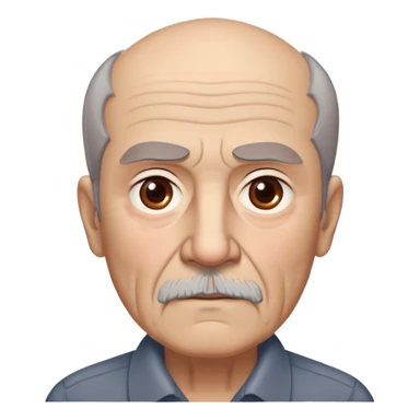 Elderly thin Puerto Rican man with light complexion. Narrow face with pronounced bone structure. Deep-set brown eyes, bushy eyebrows. Short brown hair, balding at front. Messy brown beard with gray streaks. Serious expression with age lines. Wearing a dark collared shirt that appears loose. sticker