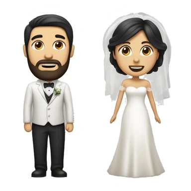 a bride and groom emoticon of a dark-haired woman with loose hair and a dark-haired man with a beard and white skin sticker