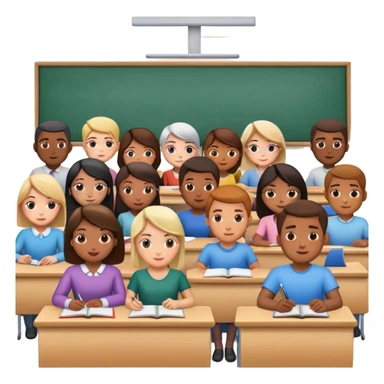 adults sitting in a classroom facing a screen sticker
