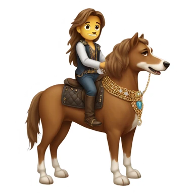 brown long hair boy with jewelry riding a dog like a horse  sticker