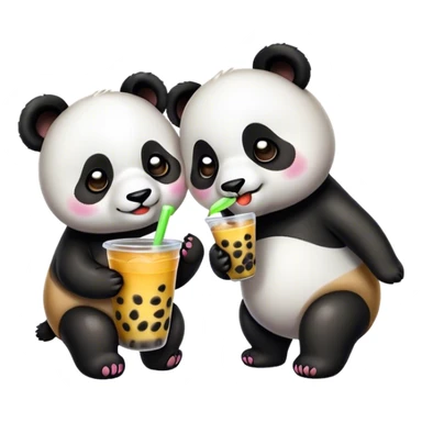 2 panda drinking boba sticker