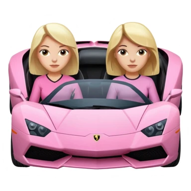 Make car far away so I can see full car Car facing forward in pink sports car. The best friend girls are not smiling but very pretty. One girl is blonde, one girl is brunette. Front of car sitting in the seats. Make it a pink sports car. They are two baddies make it a Lamborghini pink car  sticker