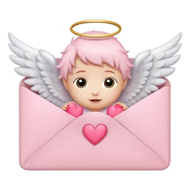 cute baby pink colored envelope with a cute pink heart on the middle with cute  pairs of baby angel wings sticker