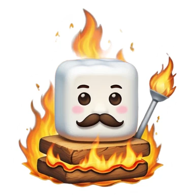marshmallow on firem with mustache sticker