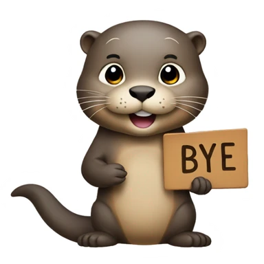 otter holding a sign with the word bye sticker