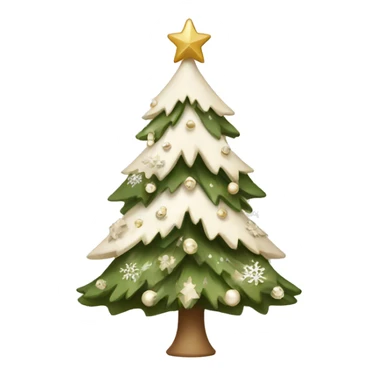 A Christmas tree with white and beige decoration and snowflakes  sticker