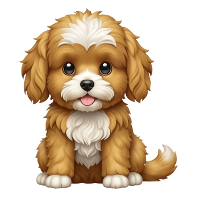 cinematic-[cavoodle dog]-realistic-full-body-sitting-emoji,-tail-resting-loosely-beside-its-paws,-head-tilted-dramatically,-wavy-[golden]-fur,-simplified-yet-realistic-focused-features,-highly-detailed,-glowing-with-an-almost-sarcastic-glow sticker