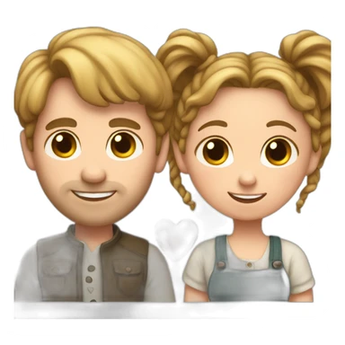 White Man loves woman with pigtails, heart between them sticker
