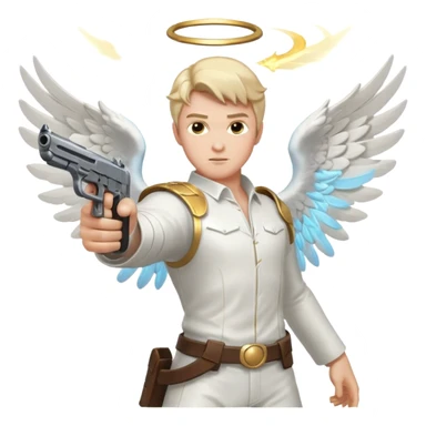 male Angel dual-wielding pistols, shooting, dynamic action pose, glowing wings, no background














 sticker