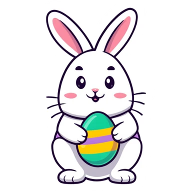 Easter bunny holding a decorated egg sticker