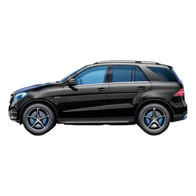 black Mercedes GLE SUV in pure side view, only the side visible, cute compact proportions, glossy black paint, blue-tinted windows, rounded and soft features sticker