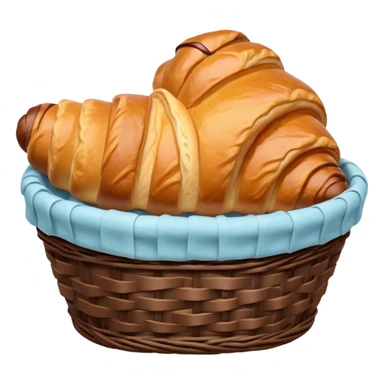 Croissant with poured chocolate in a pale blue wicker basket sticker