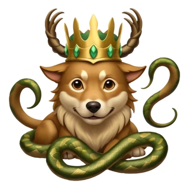 loki god of mischief as a dog. he as snakes. he wears a horned crown dynamic pose sticker