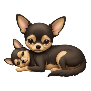 A high-resolution photo-realistic digital illustration of a  black tan chihuahua with eyes closed shut sleeping lazily on the ground sticker
