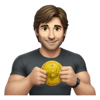 Puedes generar un emoji de javier milei con una moneda de bitcoin en su mano y una bandera de argentina en la otra mano sticker