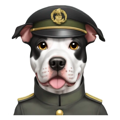 a black and white spotted female pitbull wearing a military uniform sticker