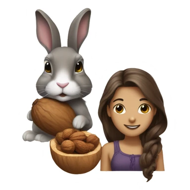 а rabbit and a walnut with a brunnete girl sticker