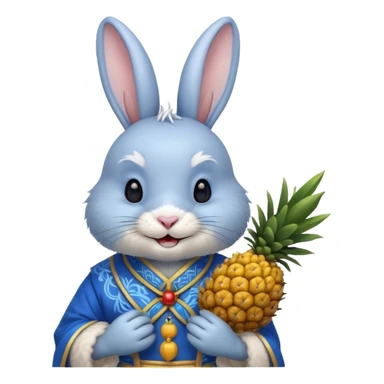 rabbit, wearing blue chinese ancient custome, with pine apple sticker