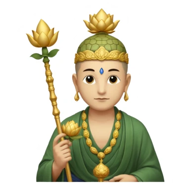 man with turtle head, scepter, buddhism, lotus sticker