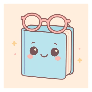 a book with glasses on top, kawaii style sticker