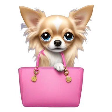 Long haired Chihuahua with blue eyes in a pink handbag  sticker