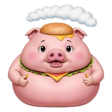 fat obese pig eating burger with fart cloud surrounding around it sticker