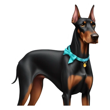 male doberman with a bow sticker