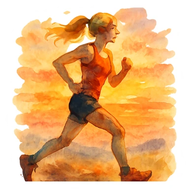 watercolor style trailrunner girl blondie on sunset sticker