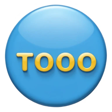 A glossy, three-dimensional emoji pin badge showing the text "TODOC". The font is modern, rounded, sans-serif, and colored in a professional medical blue. The badge has soft edges and reflections, in the style of Apple emojis. White background. sticker