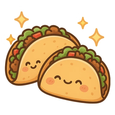 Sparkling chibi sticker style tacos, cute and exaggerated sticker