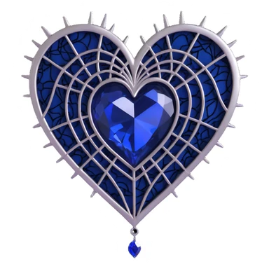 3D emoji gothic heart, midnight blue crystal, silver spiderweb, black lace trim sticker